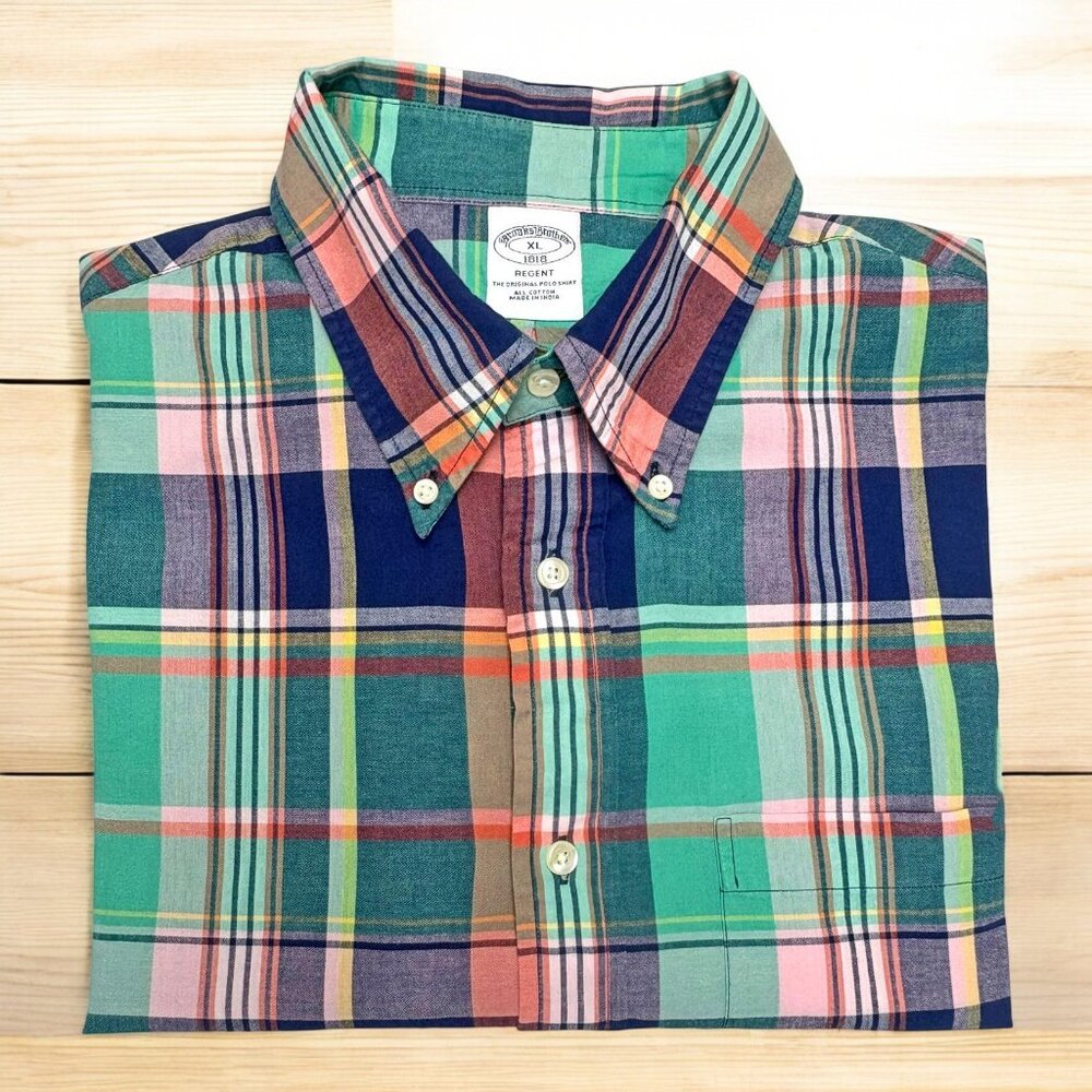 Brooks Brothers‎ 1818 Regent Cotton Madras Original Polo Short Sleeve Shirt